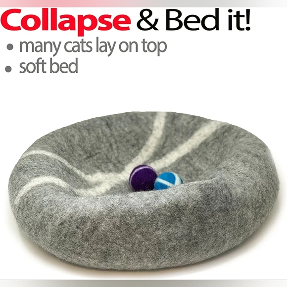 Primio 100% Natural Wool Eco-Friendly Cat & Kitten Cave Bed Cozy House Indoor - Picture 3 of 6